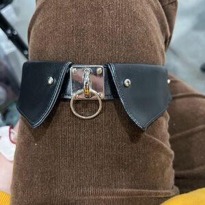 Killstar Black Leather Collar Necklace with Silver Ring